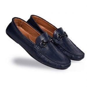 Loafer Shoes Croco Pattern Buckle Navy Blu