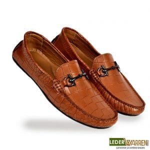 Croco Pattern Buckle Tan Men's Loafers Shoes