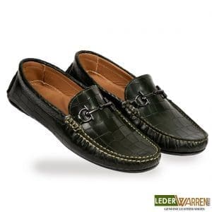 Croco Pattern Buckle Green Men's Loafers Shoes