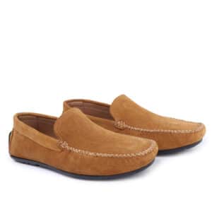 Genuine Suede Leather Plain Tan Loafers Shoes