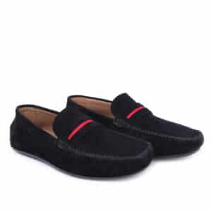 Genuine Suede Leather Red Penny Black Loafers Shoes