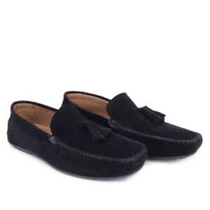 Genuine Suede Leather Tassel Black Loafers Shoes