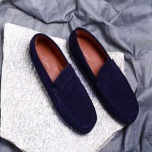 Genuine Suede Leather Navy Blue Penny Loafers Shoes