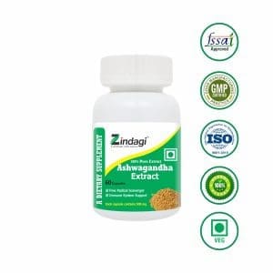 Zindagi Pure Ashwagandha Extract Capsules - Ayurvedic Herbal Supplement - Sugar Free Immunity Booster Powder (60 Capsules)