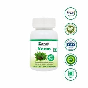 Zindagi 100% Pure Neem Extract Capsules - Dietary Supplement 60 Capsules