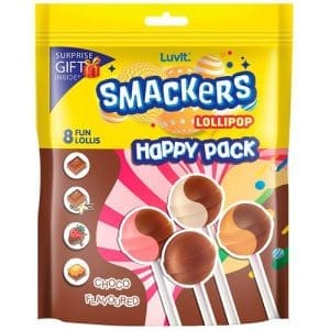 LuvIt Smackers Lollipop - Choco Flavoured, Soft & Chewy, 96 GMS Pouch Pack of 2