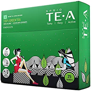 SPRIG TE.A 100% Green Tea | Fully Soluble Green Tea | Energize with Fresh, Tender Tea Leaf Powder | Rich in antioxidants |( Pack of 25 x 0.5g each ) Net Weight :12.5GMS