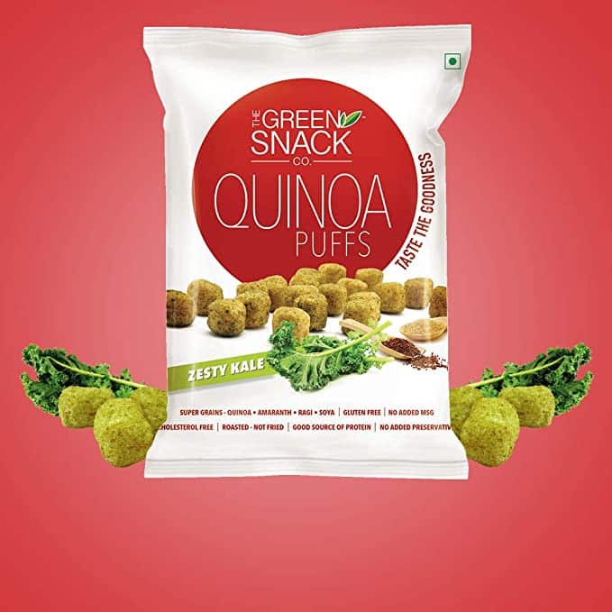 Green Snack Co. Quinoa Puffs Zesty Kale | 100% Roasted Healthy Snack | Packed with Quinoa, Ragi, Soy & Amaranth | Party Pack of 50g