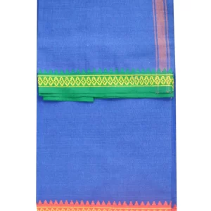 Blue Dhoti With Bud on Border / Dhoti Size 4 Mulam / 2 Mtr