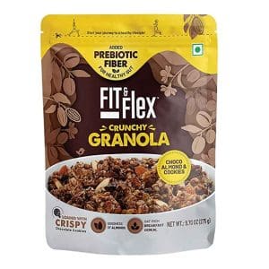 Fit & Flex Baked Crunchy Granola | Chocolate Cookies & Almond | Oat Rich Cereal with High Protein and Fibre | Ready to Eat Healthy Granola for Breakfast | Chocolate Snacks - 275 GM